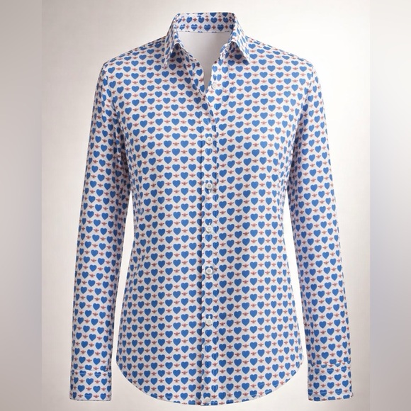 J. Crew Tops - J. Crew Blue and White Heart Pattern Shirt